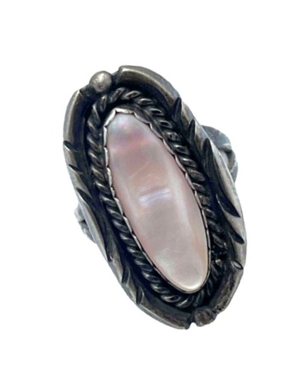 Pink Mother of Pearl Oblong Statement Ring Southwest Style 925 Sterling Sz 9.5